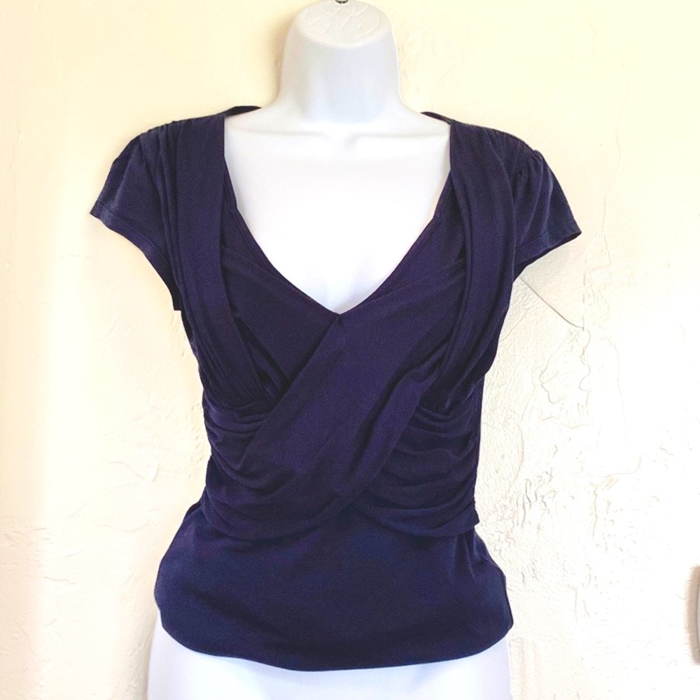 🎉HP🎉 Anthropologie Faux Wrap T-Shirt Blouse in Dark Navy 💙